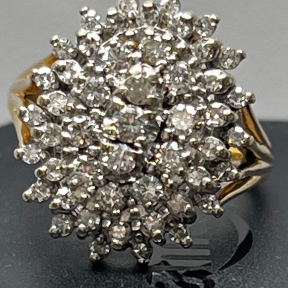 14K Y/Gold 50 Diamond 1.50 CT TDW Cluster Ring - Picture 10 of 12